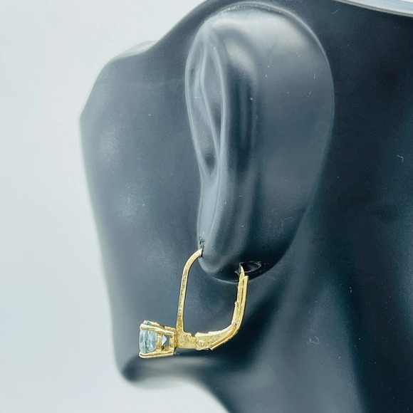 Sterling Silver, Topaz Gold Flashed Princess Cut Leverback Earrings - Picture 12 of 13